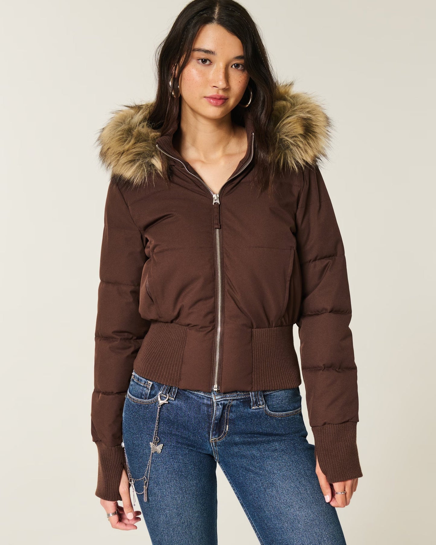 Faux Fur Trim Puffer Bomber Jacket