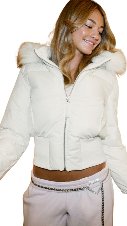 Faux Fur Trim Puffer Bomber Jacket