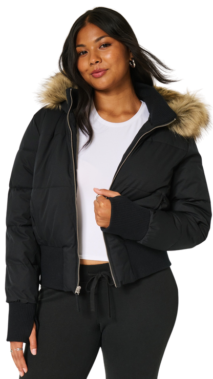 Faux Fur Trim Puffer Bomber Jacket