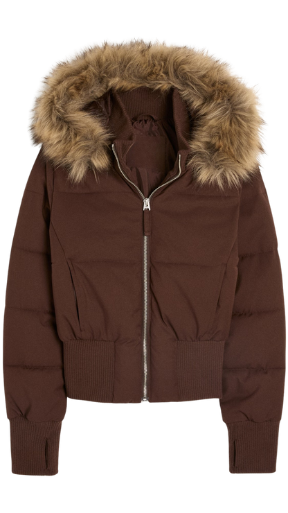 Faux Fur Trim Puffer Bomber Jacket