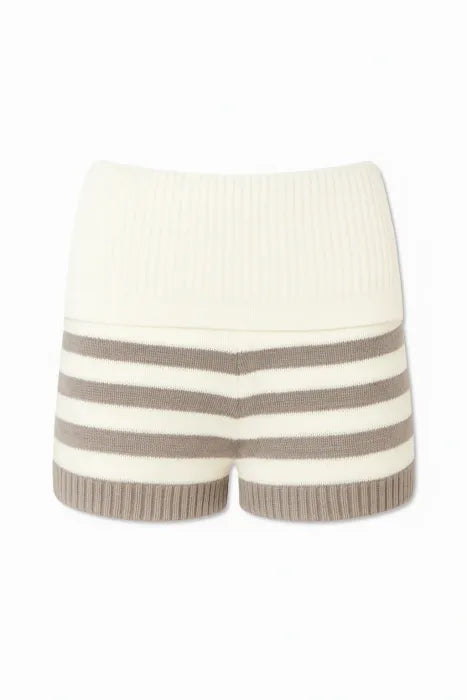 Cream Mist Striped Knit Shorts